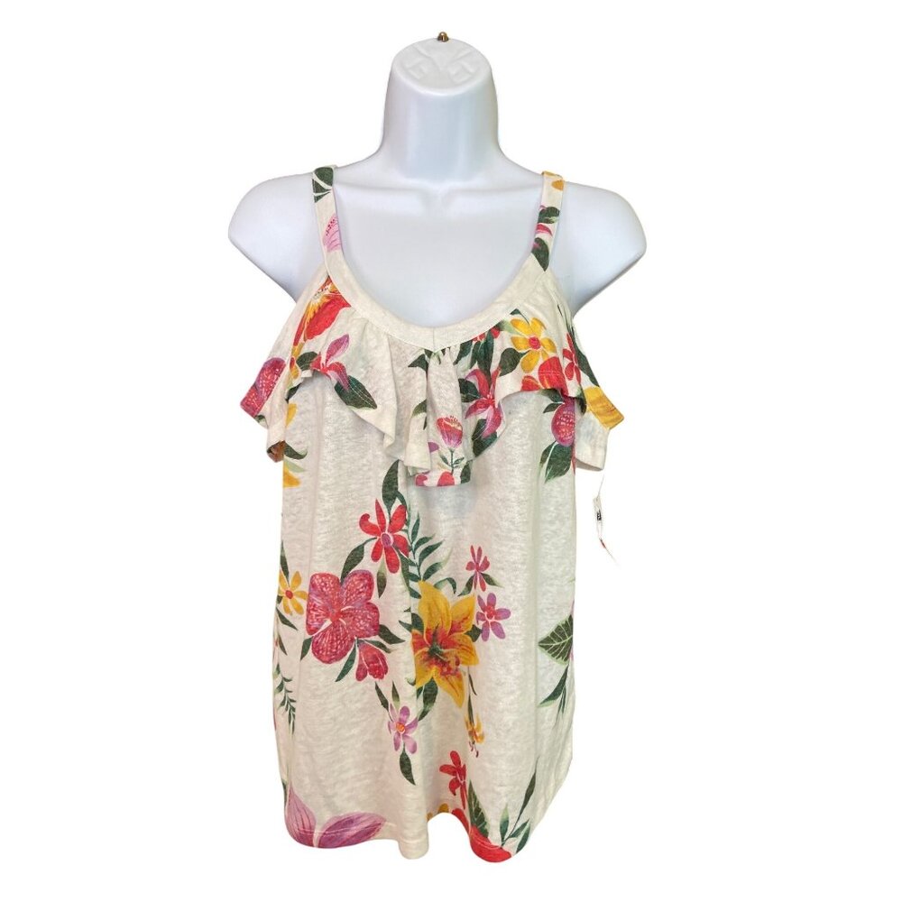Old Navy Womens Y2K Babydoll Tank Top S Floral Print Ruffle Neck Cottagecore